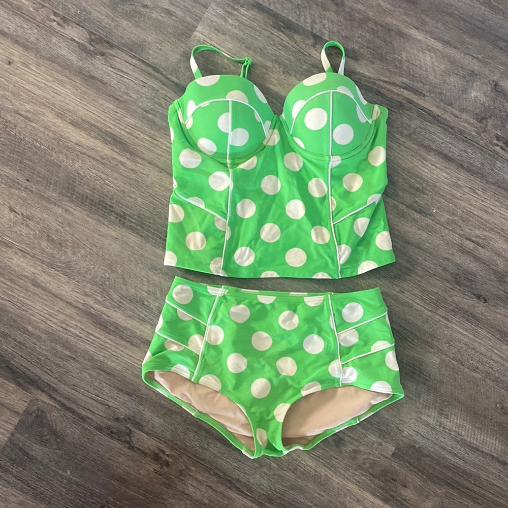 DownEast Green Polka Dot Tankini